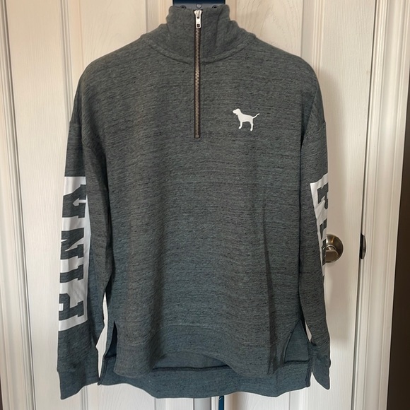 NEW Victoria’s Secret Pink Gray Quarter Zip with Arm Logos - Picture 1 of 6